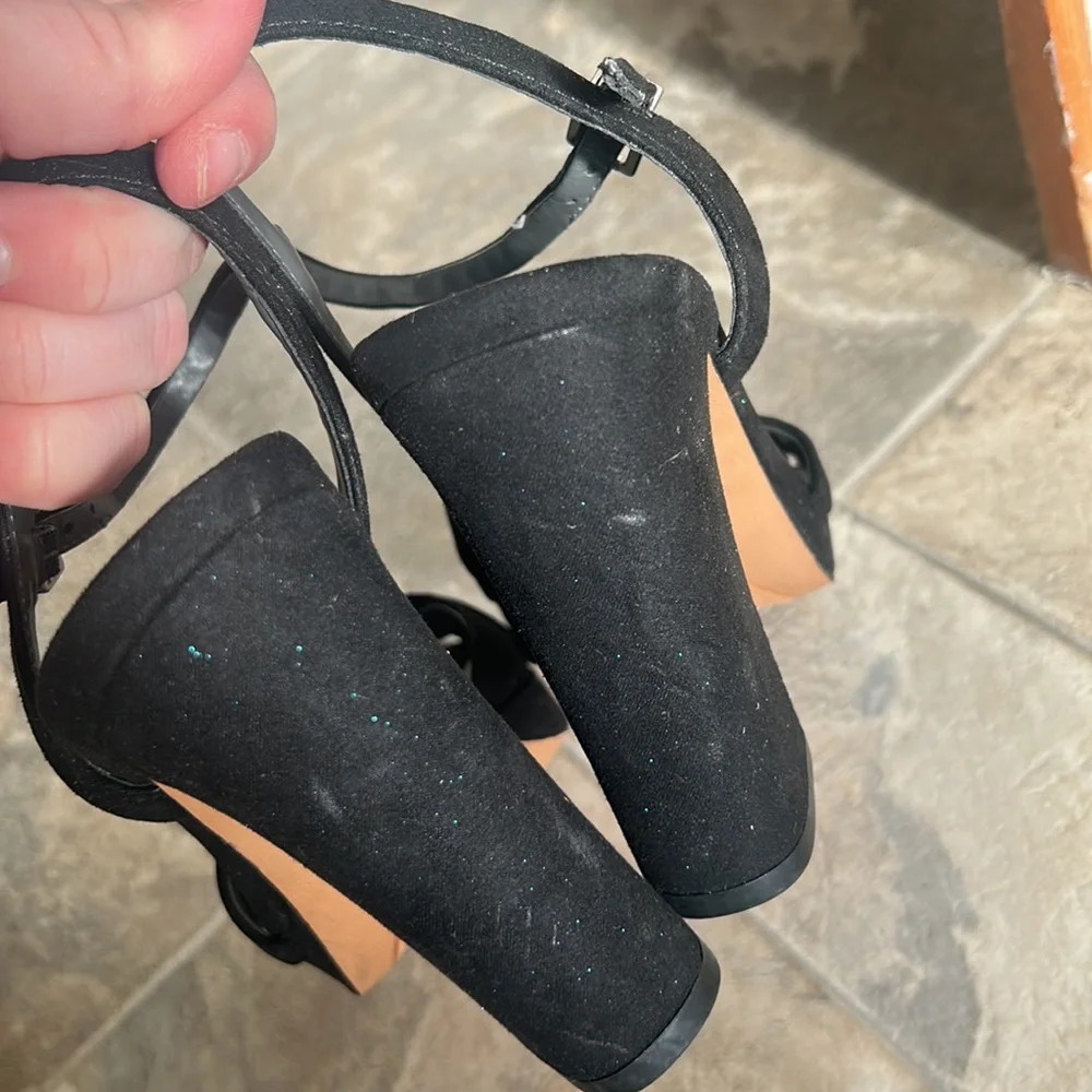 Franco Sarto Black Suede Block Damalis Sandal Heels 6.5